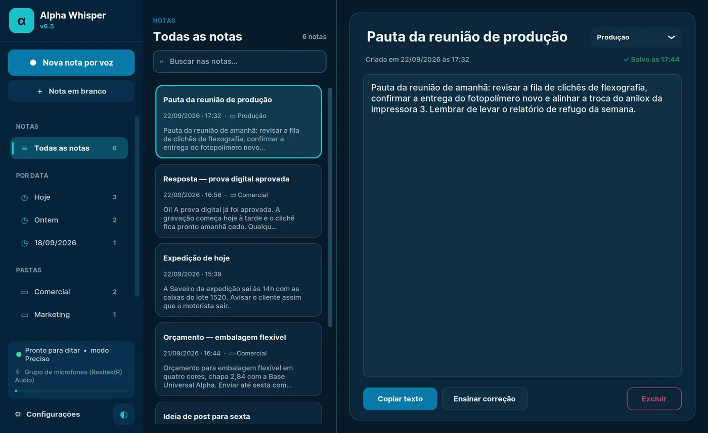 A mesma tela do Alpha Whisper no tema escuro.
